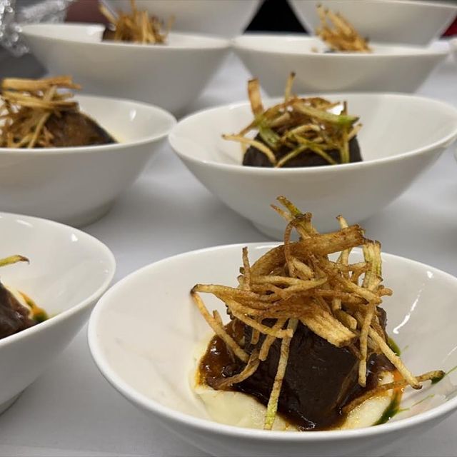 Plated catering dishes ready to serve