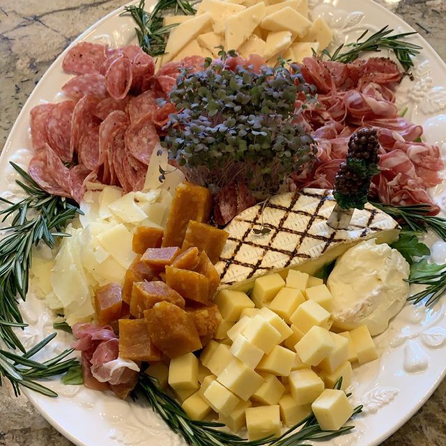 Charcuterie board with meats and cheese