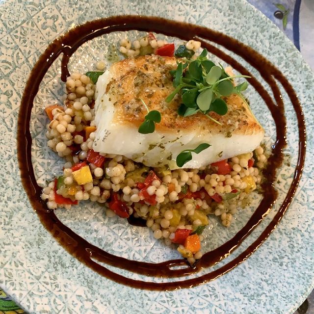 Pan-seared fish with herb couscous